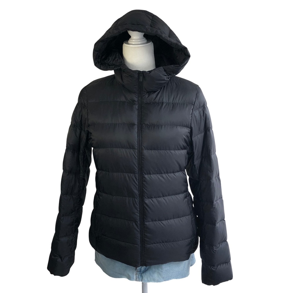 UNIQLO Ultra Light Down Parka Jacket Black Hooded Puffer Womens Small Packable